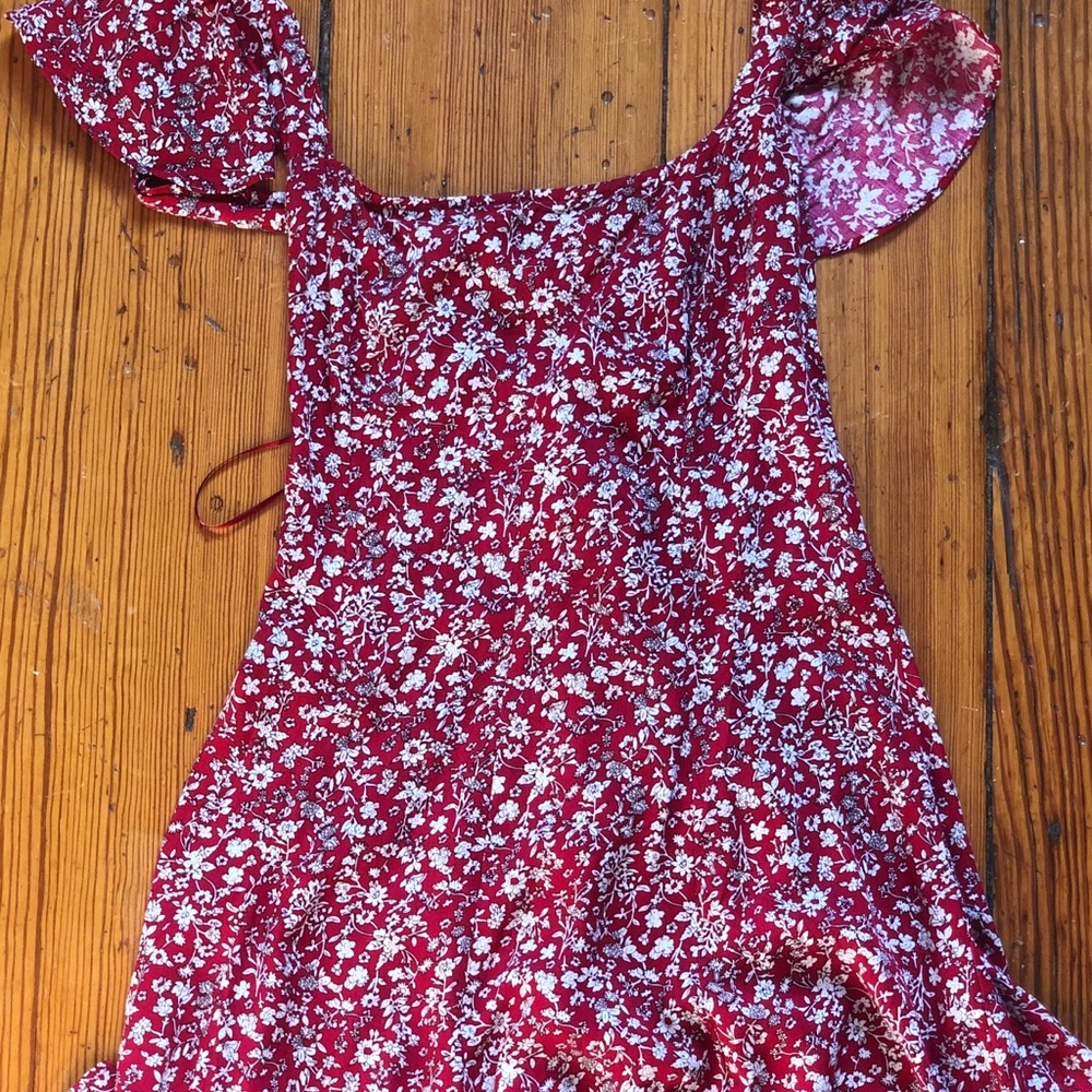 Cute red dress with flowers tied in back